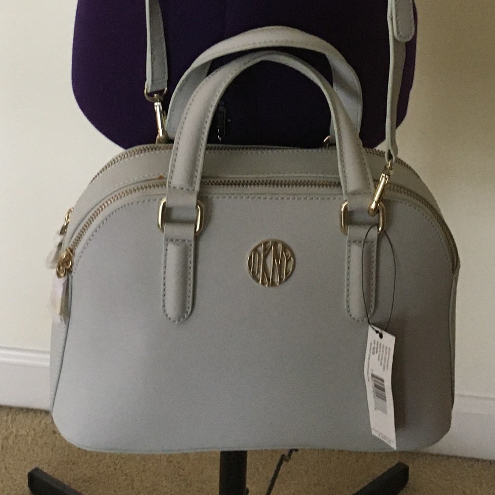 DKNY Light Gray Double Zip Crossbody Handbag NWT - Picture 2 of 15